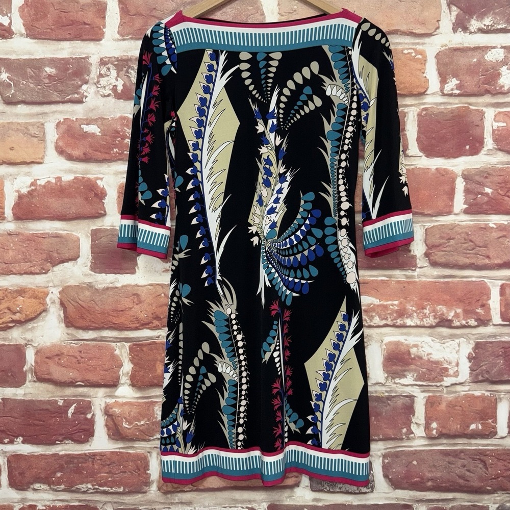 Vintage Cache Dress Women's 2 Multicolor Boho Floral Abstract Stretchy Popover